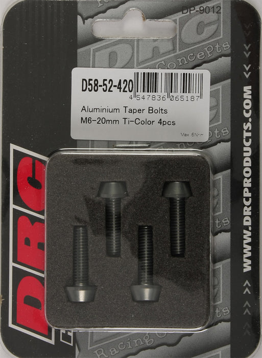 4/PC DRC ALUM M6 TAPER BOLTS 20MM TI-COLOR