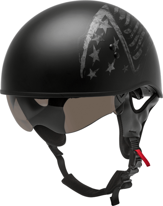 GMAX HH-65 Naked Motorcycle Street Half Helmet (Bravery Matte Black/Grey, Medium)