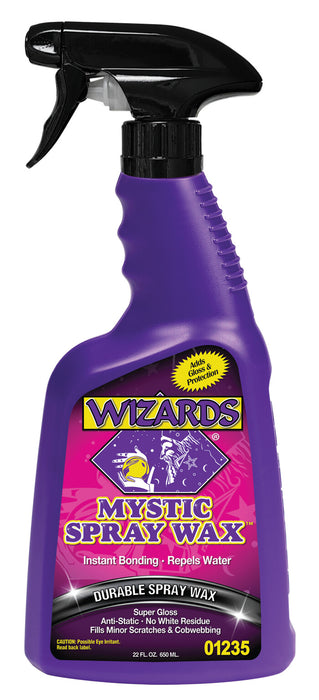 Wizards Spray Mystic Wax - Slick Finish Detailer and Glass Cleaner For Car Detailing Kit - Durable Spray Wax and Ceramic Boost - Repels Water and Protects With No Residue - 22 oz - Made in USA