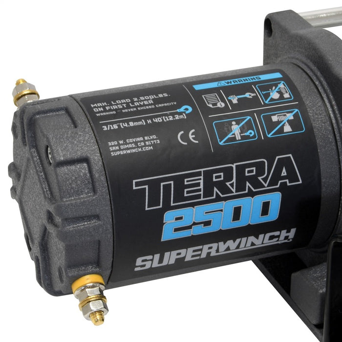 Superwinch 2500 LBS 12V DC 3/16in x 40ft Steel Rope Terra 2500 Winch Gray Wrinkle 1125260