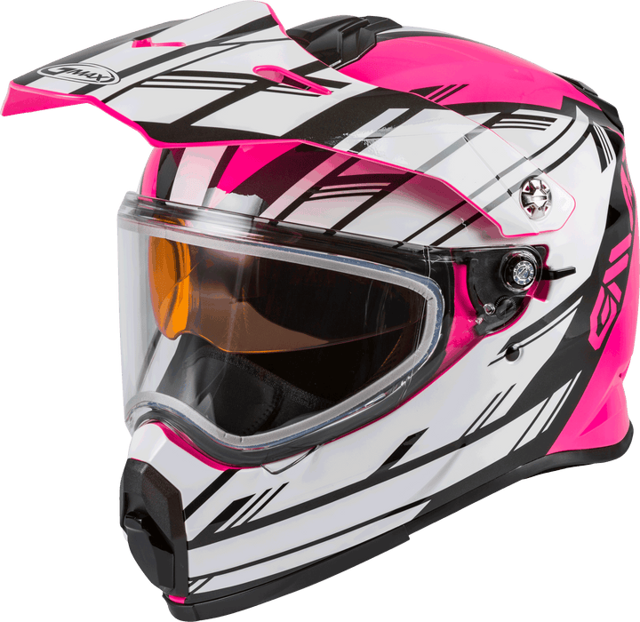 GMAX AT-21S Adventure Dual Lens Shield Snow Helmet (Pink/White/Black, X-Small)