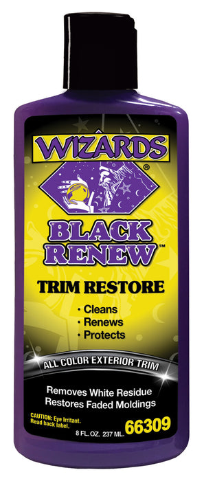 Wizards Black Renew Trim Restorer Treatment - Removes White Residue and Restores Faded Moldings -Car Interior Detailing Kit For All Smooth and Textured Trim, Plastic and Rubber Surfaces - 8 oz