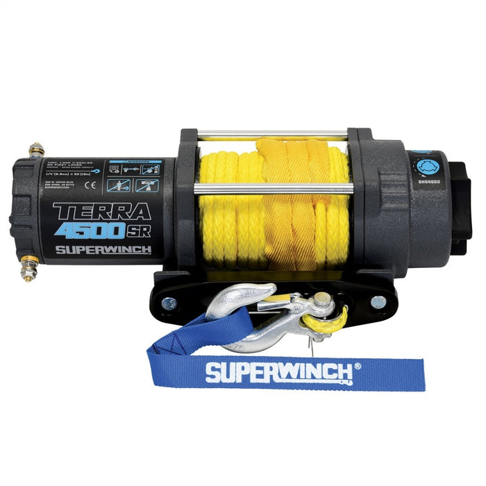 Superwinch 4500 LBS 12V DC 1/4in x 50ft Synthetic Rope Terra 4500SR Winch Gray Wrinkle 1145270