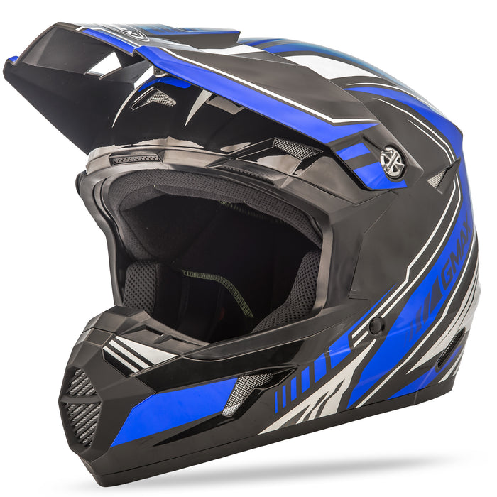 Gmax Youth Mx-46Y Off-Road Uncle Helmet Black/Blue Ym G3467211 TC-2