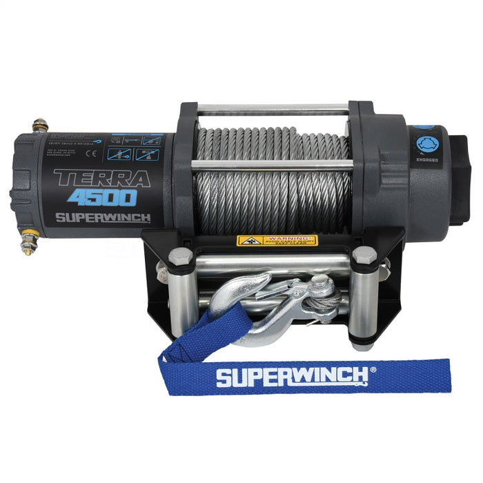 Superwinch 4500 LBS 12V DC 15/64in x 50ft Steel Rope Terra 4500 Winch Gray Wrinkle 1145260