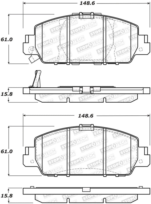 StopTech Street Performance 13-15 Honda Accord EX/EXL Front Brake Pads 308.1654