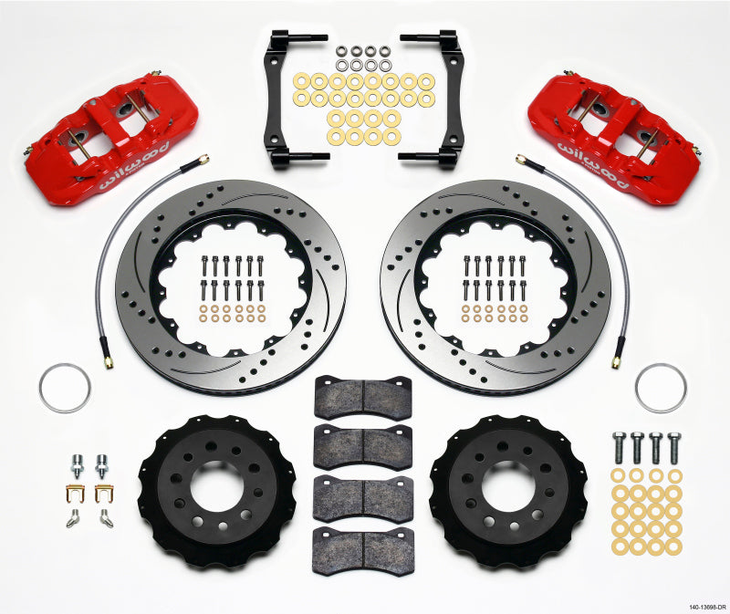 Wilwood AERO4 Rear Kit 14.25in Drilled Red 2014-Up Corvette C7 w/Lines 140-13698-DR