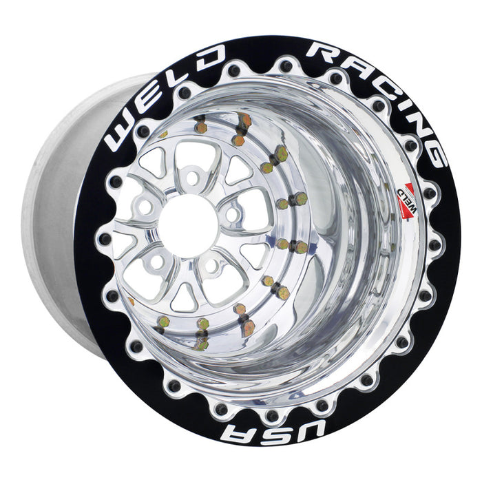 Weld V-Series 15x12 / 5x4.75 BP / 6in. BS Polished Wheel Black Double Beadlock MT 84P-512282MB