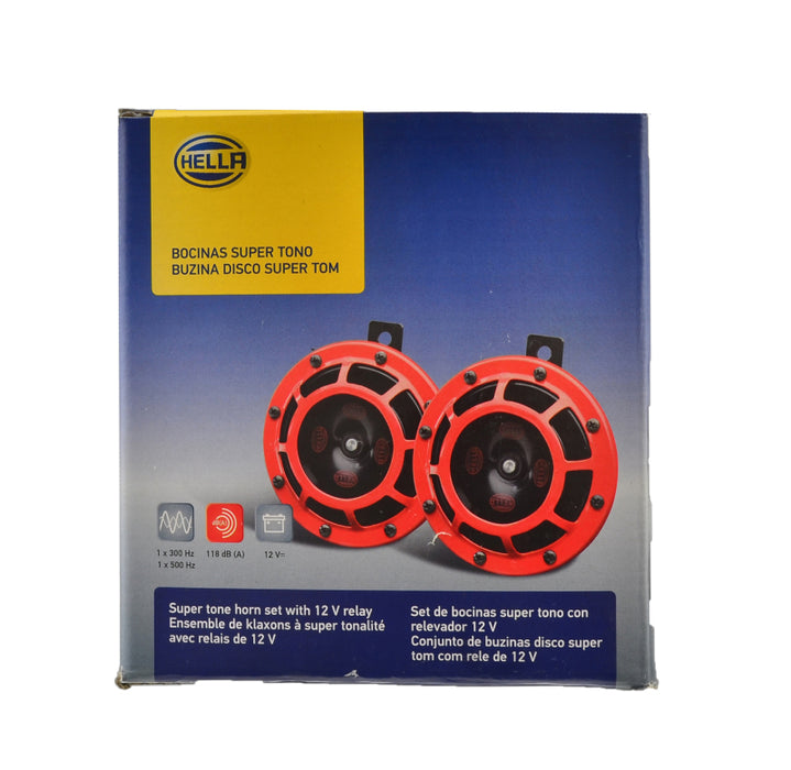 Hella Supertone Horn Kit 12V 300/500HZ Red (003399803 = 003399801) 3399801