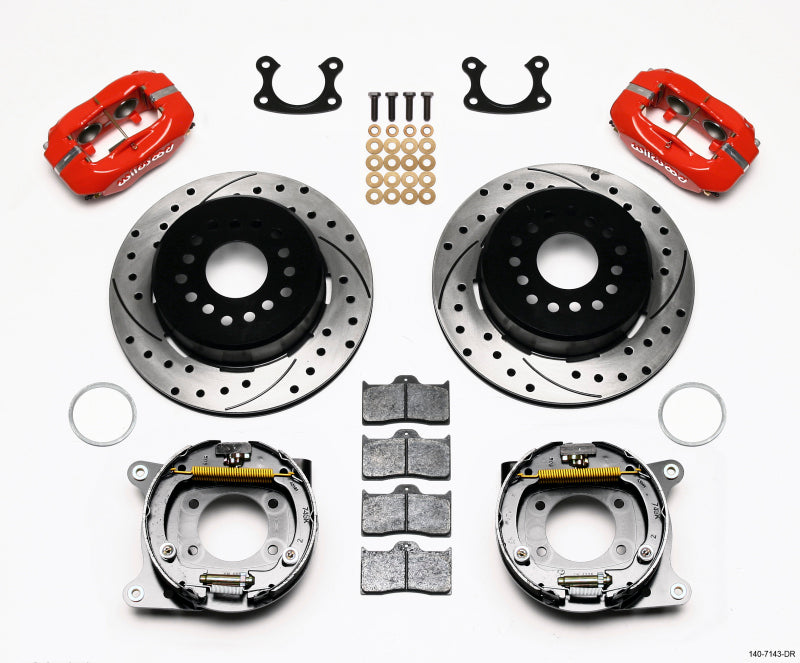 Wilwood Forged Dynalite P/S Park Brake Kit Drilled Red Small Ford 2.66in Offset 140-7143-DR