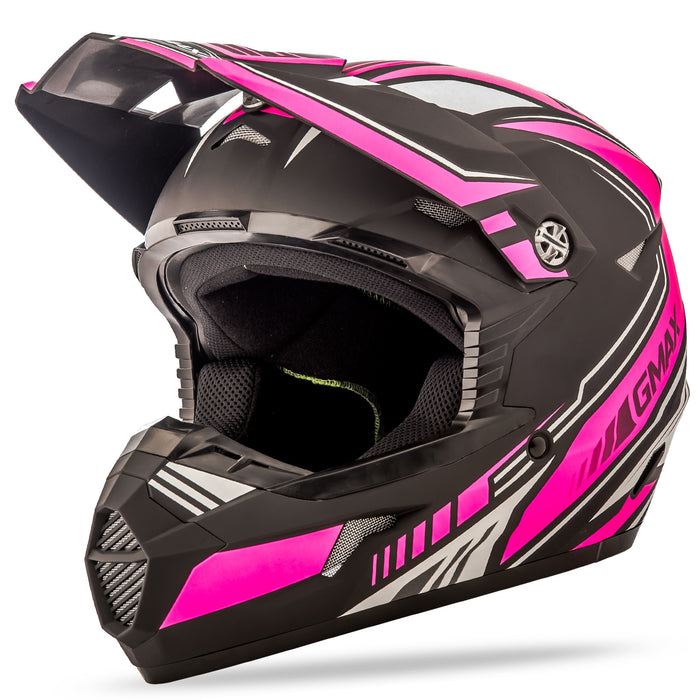 Gmax Youth Mx-46Y Off-Road Uncle Helmet Matte Black/Pink Ys G3467400 F.TC-14