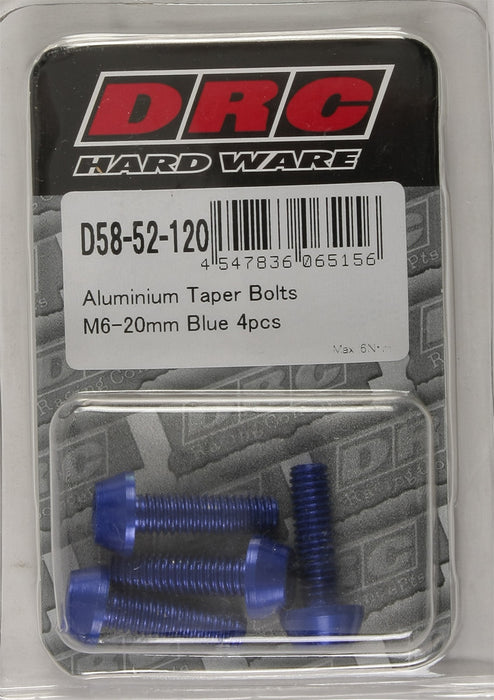 4/PC DRC ALUM M6 TAPER BOLTS 20MM BLU