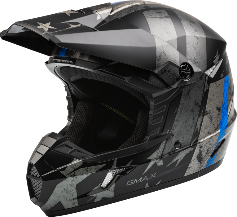 GMAX MX-46 Patriot Full Face Off-Road Helmet - Black/Grey/Blue (X-Small)