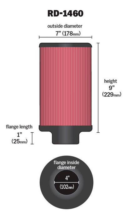 K&N Universal Air Filter 4in Flange ID 7in OD 9in Height RD-1460