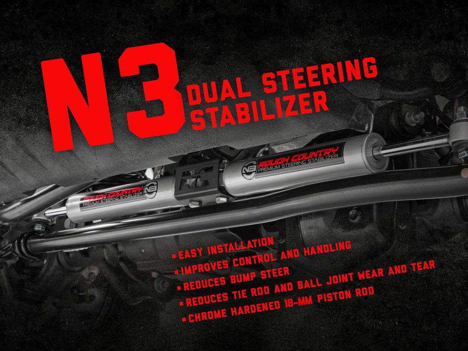 Rough Country N3 Steering Stabilizer Dual 2-8 Inch Lift Ram 2500 (10-13)/3500 (10-12) 8749530