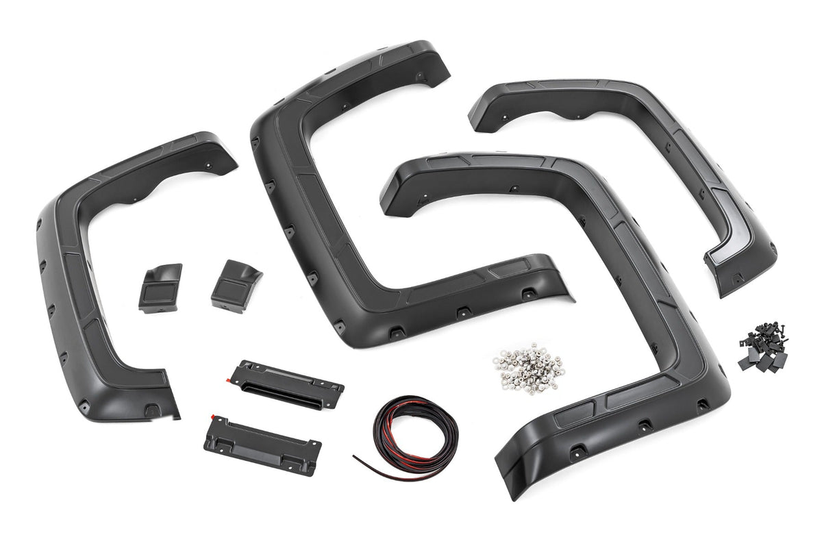 Rough Country Defender Pocket Fender Flares 6'7" & 8' Bed Silver Fits Chevy Silverado 1500 (14-18) A-C11412-GAN