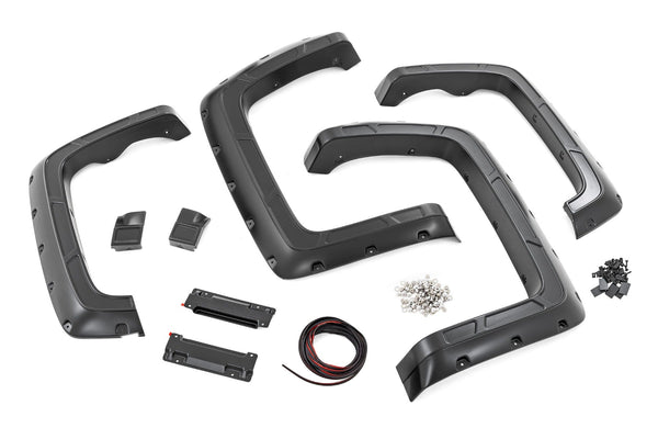 Rough Country Defender Pocket Fender Flares 6'7" & 8' Bed Silver Fits Chevy Silverado 1500 (14-18) A-C11412-GAN