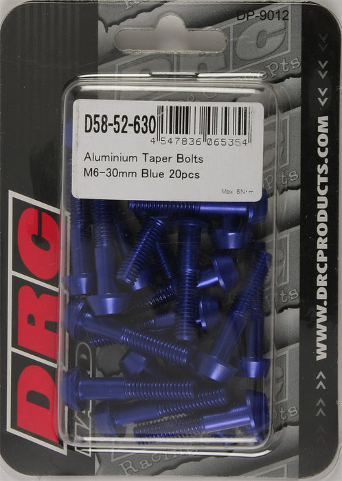 20/PC DRC ALUM M6 TAPER BOLTS 30MM BLU