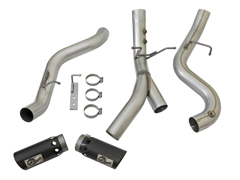 aFe ATLAS 4in DPF-Back Alum Steel Exhaust System w/Dual Exit Black Tip 2017 GM Duramax 6.6L (td) 49-04086-B