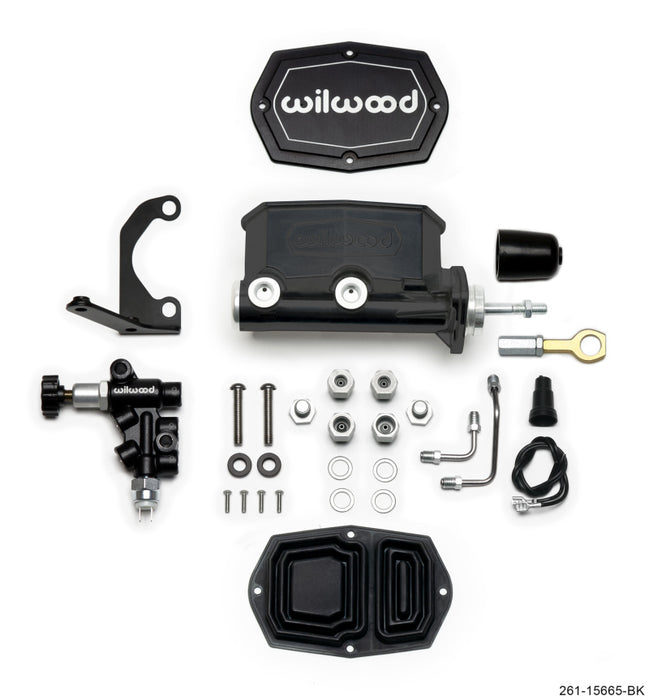 Wilwood Compact Tandem M/C 1in Bore w/RH Bracket and Valve (Mustang Pushrod) Black 261-15665-BK