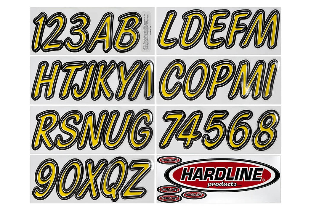 Hardline Boat Lettering Registration Kit 3 in. 400 Yellow/Black YEBKG400