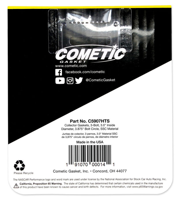 Cometic 3.0in HTS Header Collector Gasket Set .060in DIA Port/3.875 Bolt Circle C5907HTS