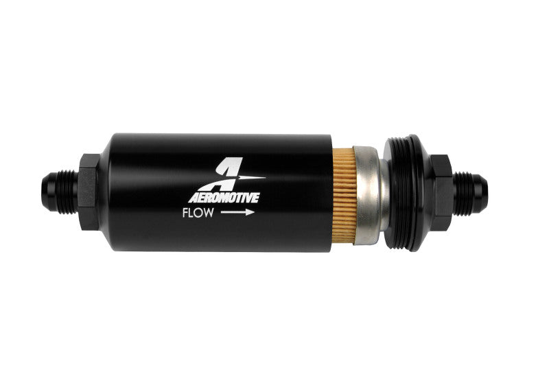 Aeromotive In-Line Filter (AN -8 Male) 10 Micron Fabric Element Bright Dip Black Finish 12377