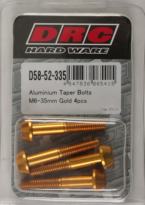 4/PC DRC ALUM M6 TAPER BOLTS 35MM GLD