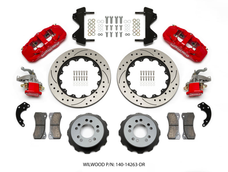 Wilwood AERO4 / MC4 Rear Kit 14.00 Drilled Red Currie Pro-Tour Unit Bearing Floater 140-14263-DR