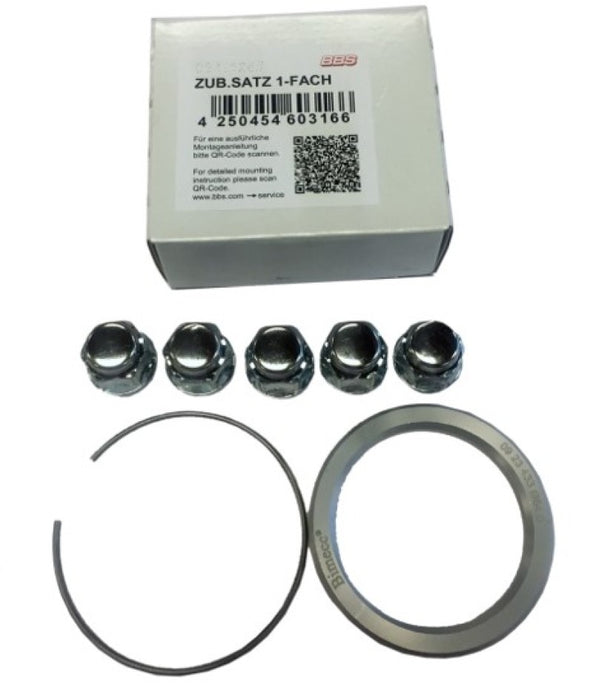 BBS PFS KIT Compatible with Nissan / Compatible with Infiniti Includes 82mm OD 66mm ID Ring / 82mm Clip / Lug Nuts 09.31.124