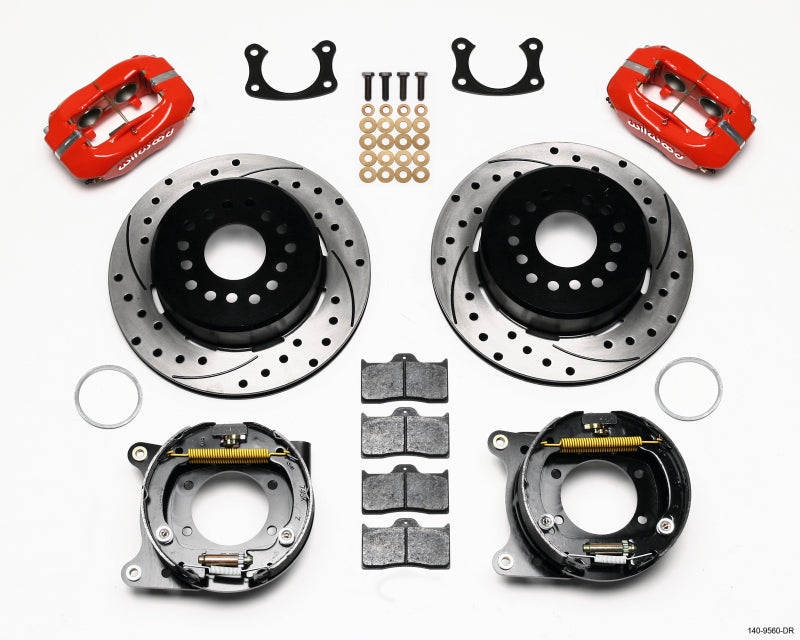 Wilwood Forged Dynalite P/S Park Brake Kit Drilled Red New Big Ford 2.50in offset Staggrd Shock 140-9560-DR