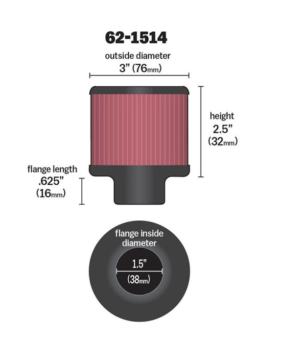 K&N 1.5in Flange ID x 3in OD x 2.5in Height Clamp On Crankcase Vent Filter 62-1514