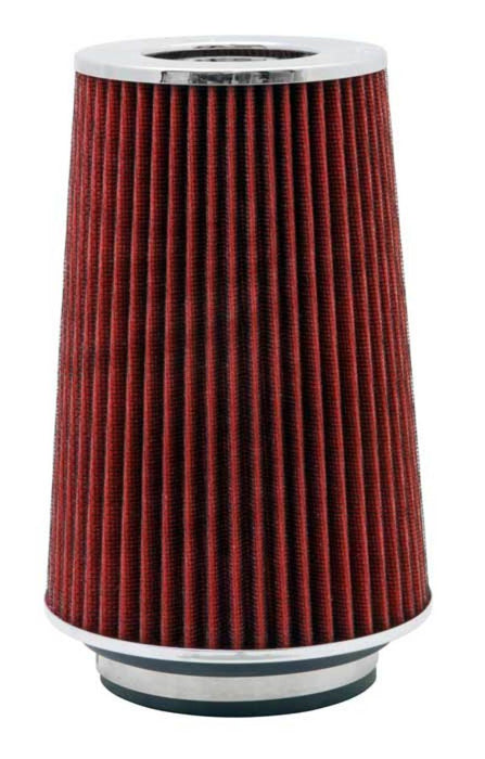 K&N Universal Air Filter Chrome Round Tapered Red 4in Flange ID x 1.125in Flange Length x 9.5in H RG-1002RD