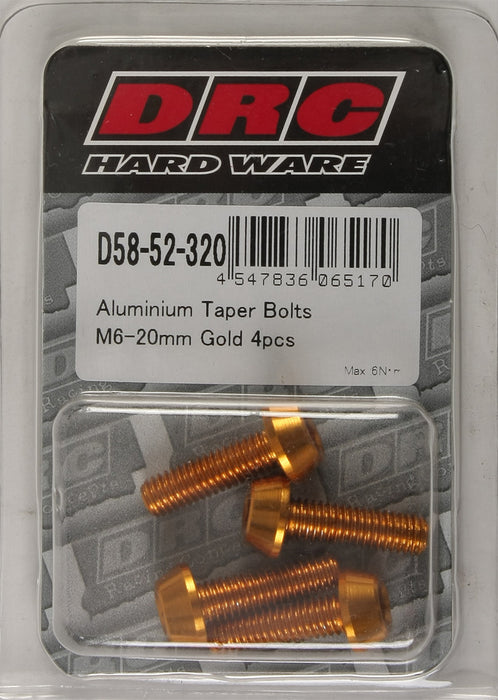 4/PC DRC ALUM M6 TAPER BOLTS 20MM GLD