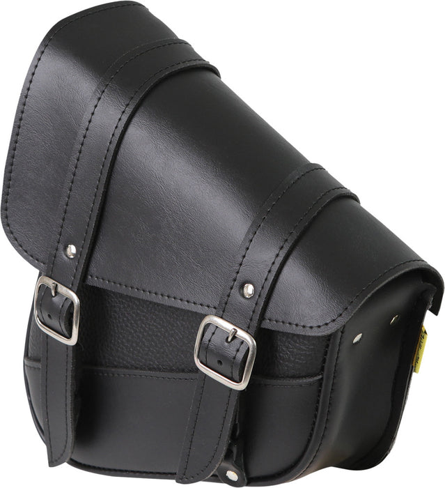 Willie & Max Black Synthetic Leather Small Motorcycle Swingarm Bag for Softail/Triangulated Swingarm Models - Chrome Buckles - Made in USA [59776-00]