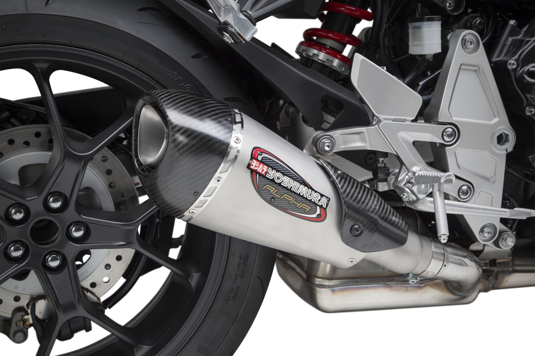 Yoshimura Alpha T Slip-On Exhaust (Street/Stainless Steel/Stainless Steel/Carbon Fiber/Works Finish) Compatible with 18-19 Honda CB1000R