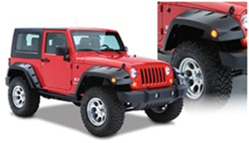 Bushwacker 07-18 compatible with Jeep Wrangler Max Pocket Style Flares 2pc Extended Coverage Black 10045-02