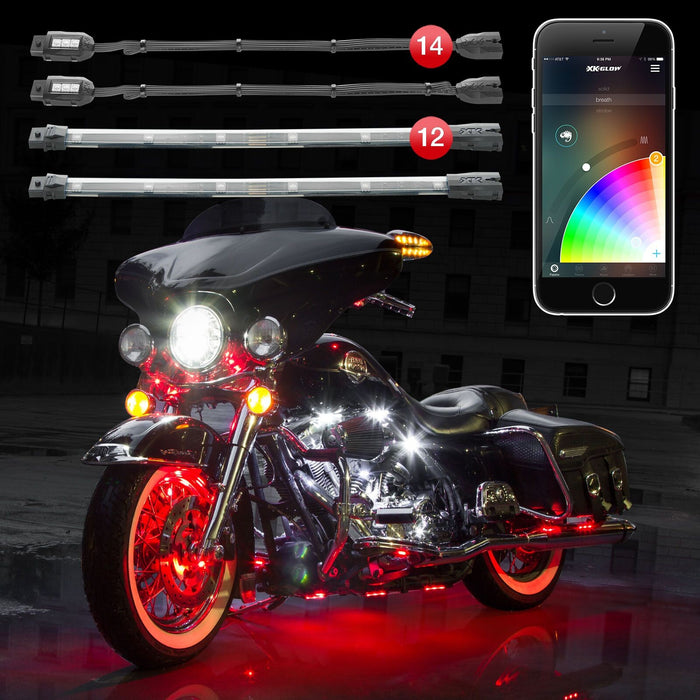 XKGLOW chrome App Control Motorcycle Professional LED Accent Light Kit - 14 Pods / 12 Strips