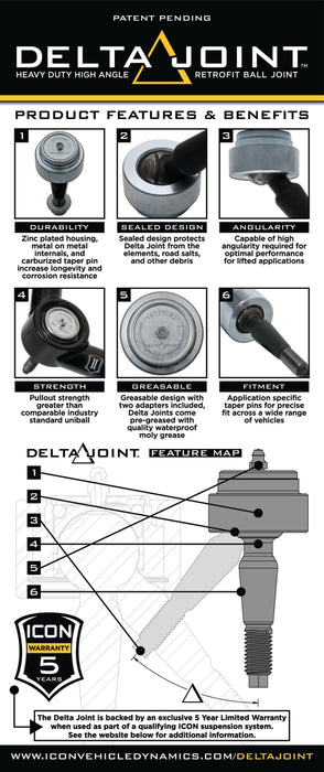 ICON 2007+ Toyota FJ / 2003+ Toyota 4Runner Tubular Upper Control Arm Delta Joint Kit 58451DJ