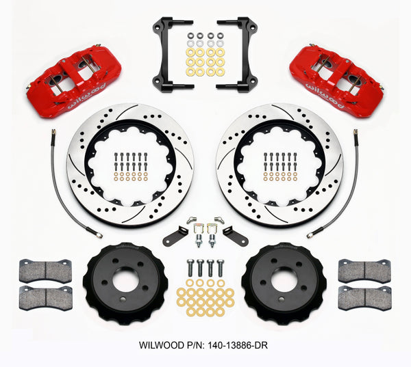 Wilwood AERO6 Front Hat Kit 14.00 Drilled Red 2015-Up Mustang w/Lines 140-13886-DR