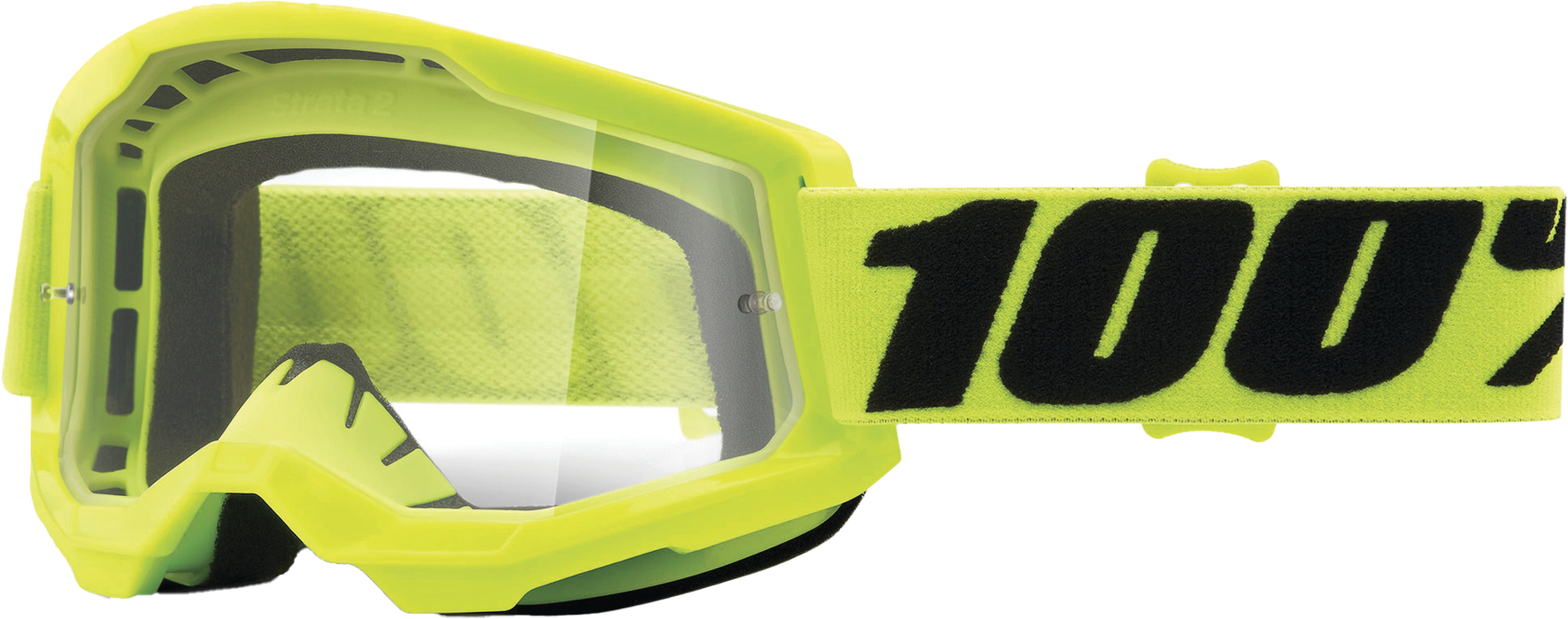 100% Strata 2 Motocross & Mountain Bike Goggles - MX and MTB Racing Protective Eyewear (Yellow - Clear Lens)