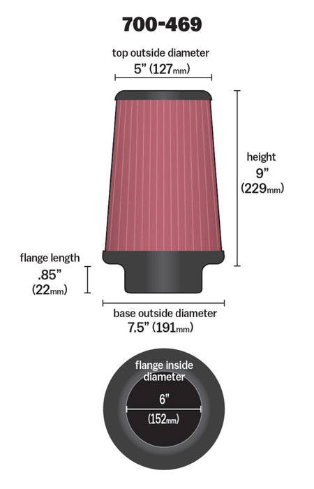 Airaid Universal Air Filter Cone 6 x 7 1/4 x 5 x 9 700-469