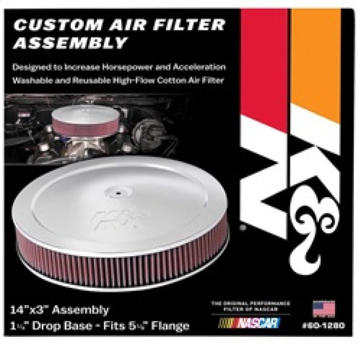 K&N 14in Red Custom Air Cleaner Assembly 5.125in ID x 14in OD x 2.75in H x 1.25in Drop Base 60-1280