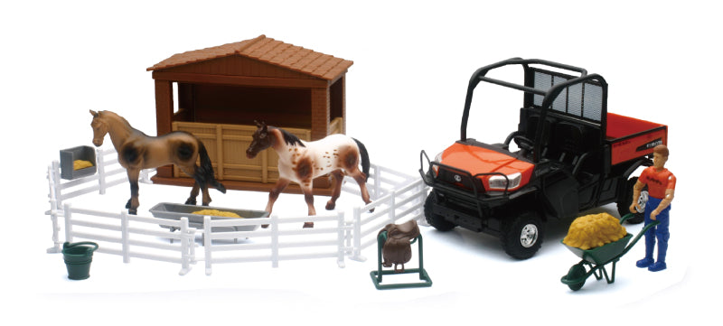 New Ray Toys Kubota RTV-X1120D Playset with Figurine, Barn and Horses/ Scale 1:18 SS-33343