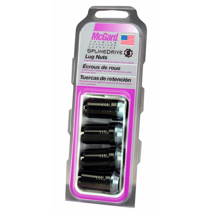 McGard SplineDrive Lug Nut (Cone Seat) M14X1.5 / 1.648in. Length (4-Pack) Black (Req. Tool) 65315BK