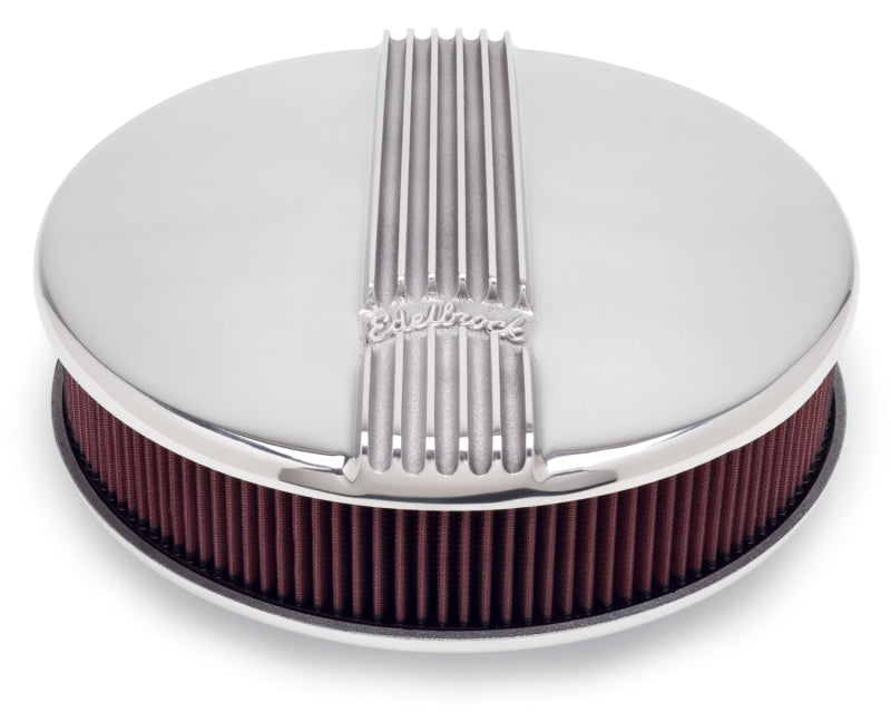 Edelbrock Air Cleaner Classic Series Round Aluminum Top Cloth Element 14In Dia X 3 9In Polished 4117