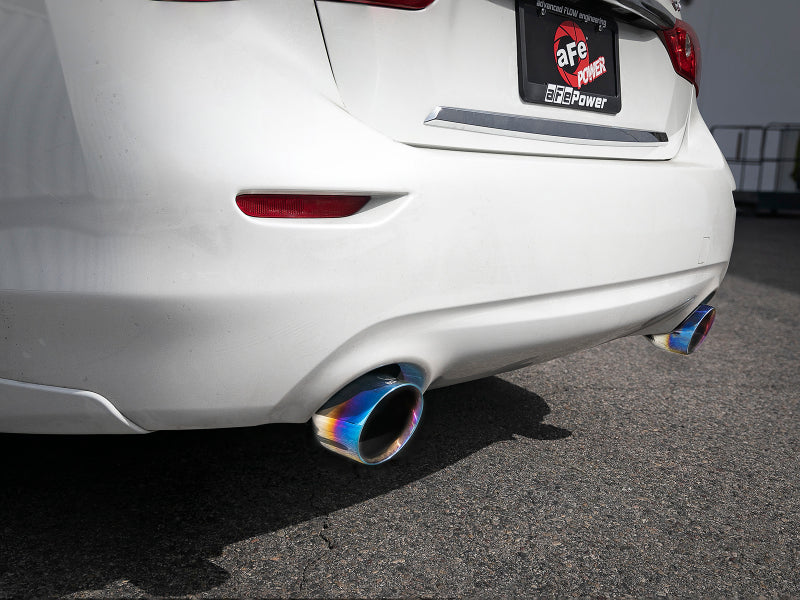 aFe Takeda 2.5in 304 SS Cat-Back Exhaust System w/ Blue Flame Tips 16-18 Compatible with Infiniti Q50 V6-3.0L (tt) 49-36132NM-L