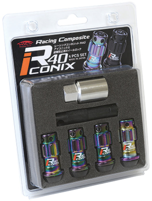 Project Kics 12X1.25 R40 Iconix Neochrome Lug Nut Lock Set 4 WYIF43NK