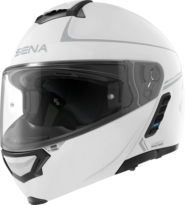 Sena Impulse DOT Flip Up Modular Bluetooth Helmet w/Sound by Harman Kardon Dual Visor Helmet with Integrated Mesh Intercom System / MP3 / Voice Dial (Gloss White, Small)