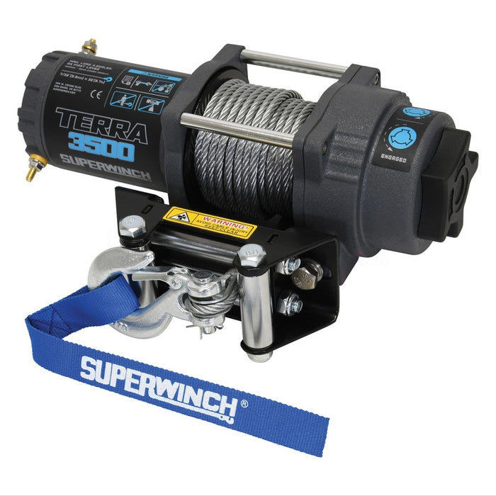 Superwinch 3500 LBS 12V DC 7/32 in x 32 ft Steel Rope Terra 3500 Winch Gray Wrinkle 1135260